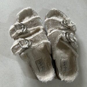 Steve Madden Silver Plush Slippers with Cozy Comfort